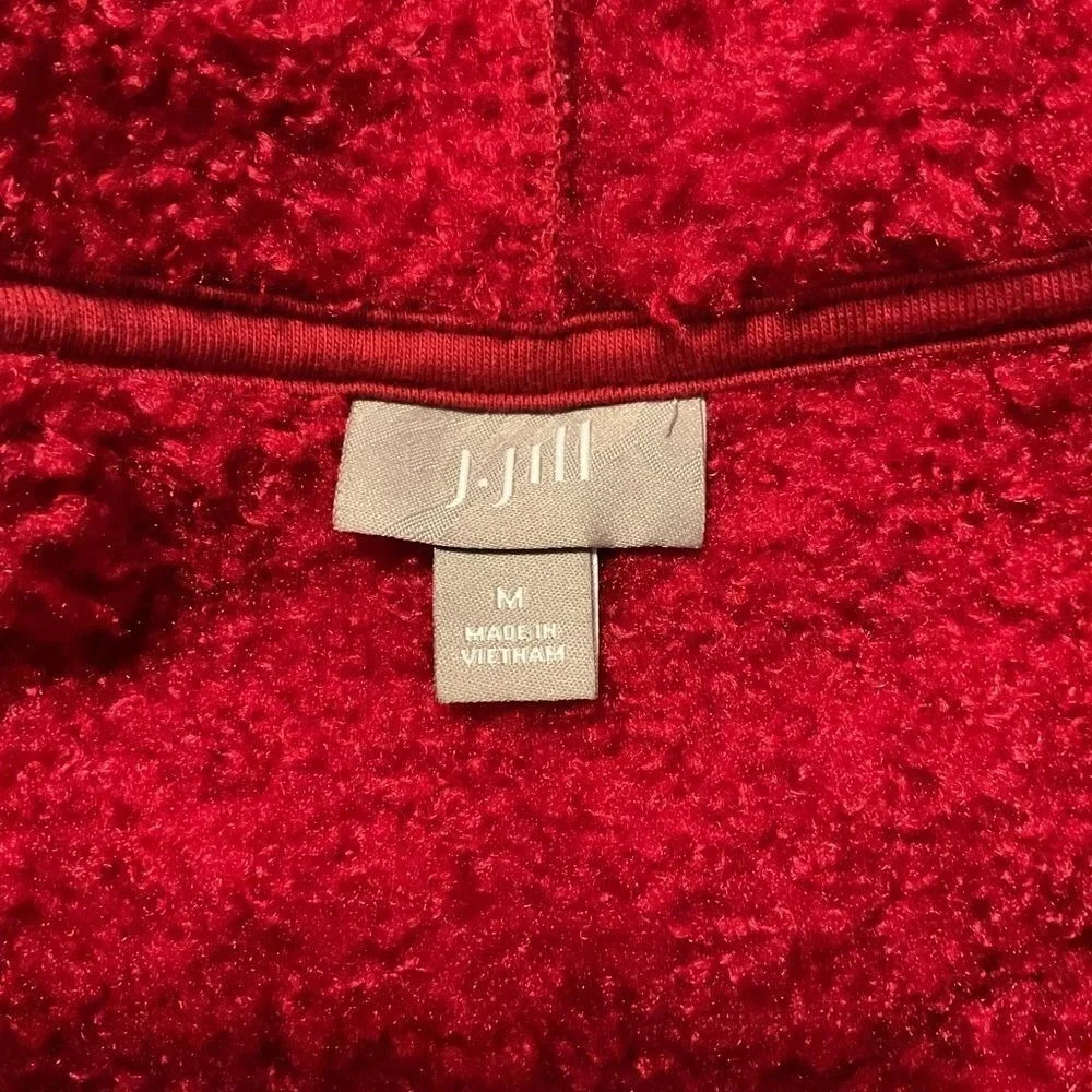 J. Jill Dark Red Hooded Front‎ Zip Sherpa Vest Size M